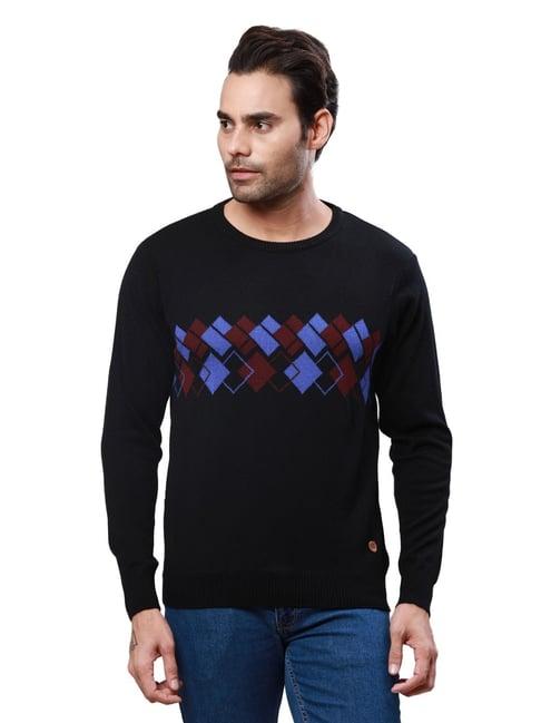 raymond black regular fit argyle sweater