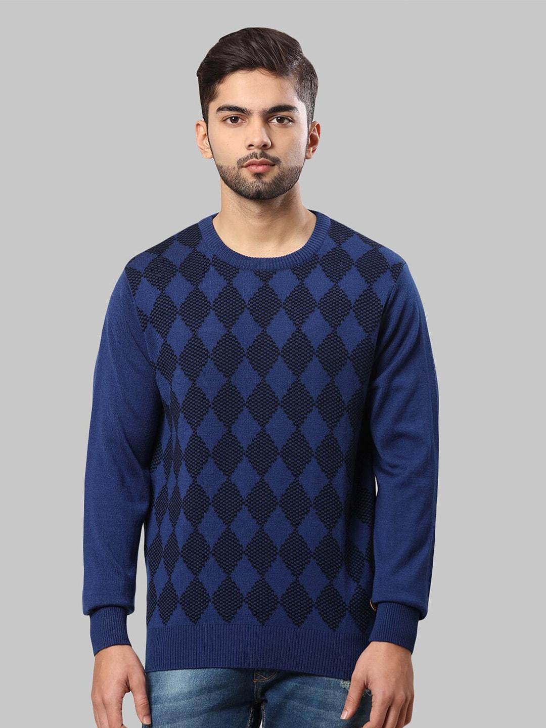raymond men blue & black printed pullover