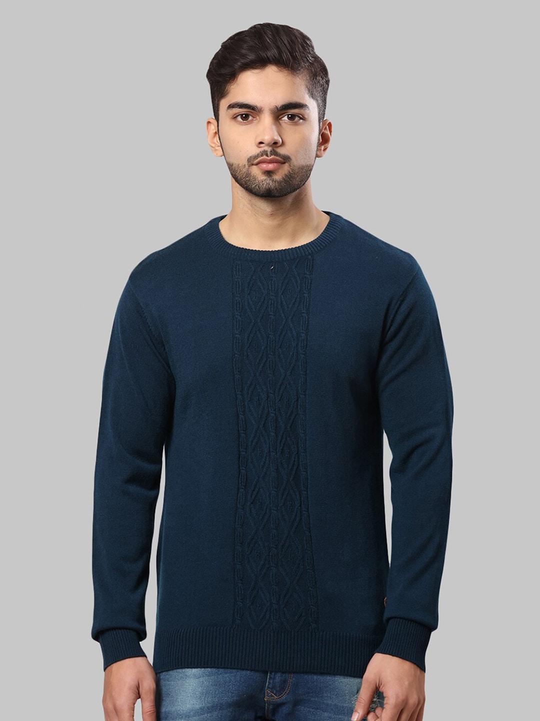 raymond men blue cable knit pullover