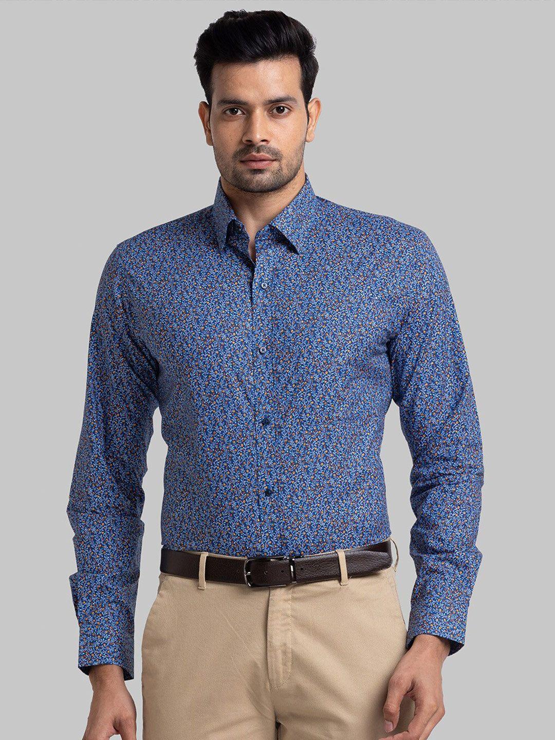 raymond men blue slim fit floral printed formal shirt