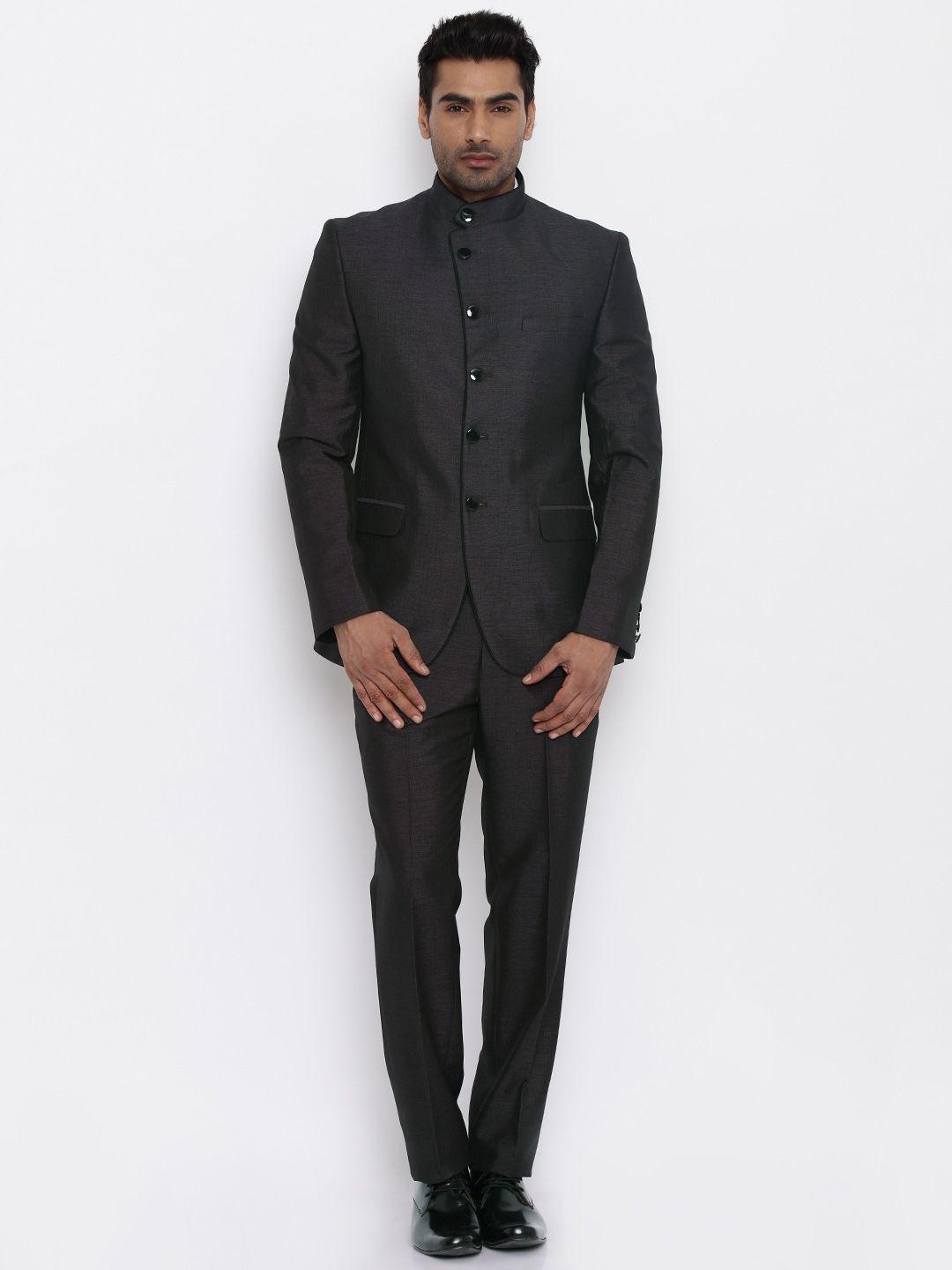 raymond men brown single-breasted tailored fit ethnic bandhgala suit