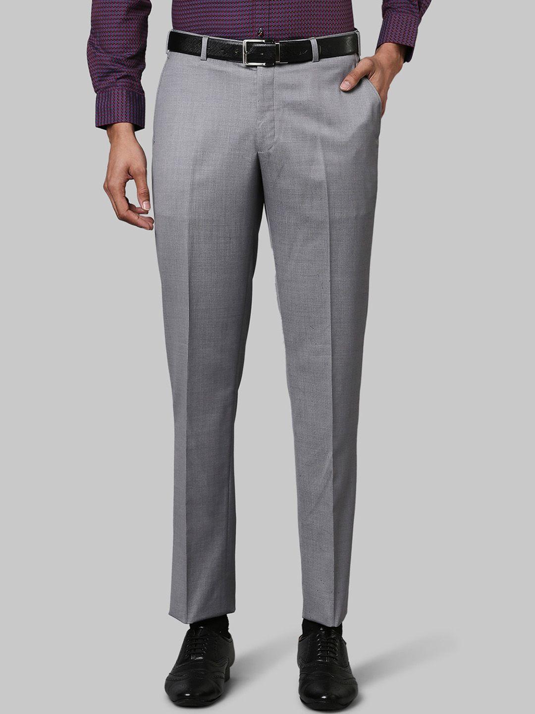 raymond men grey solid formal trousers