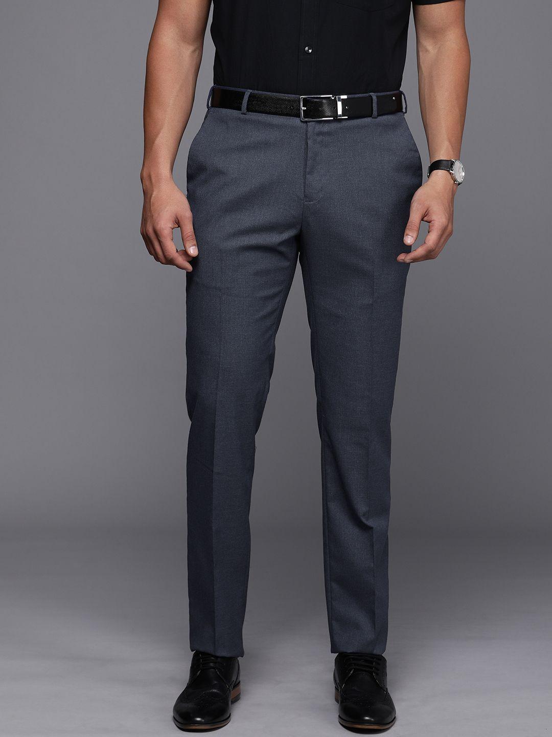 raymond men textured slim fit mid-rise formal trousers