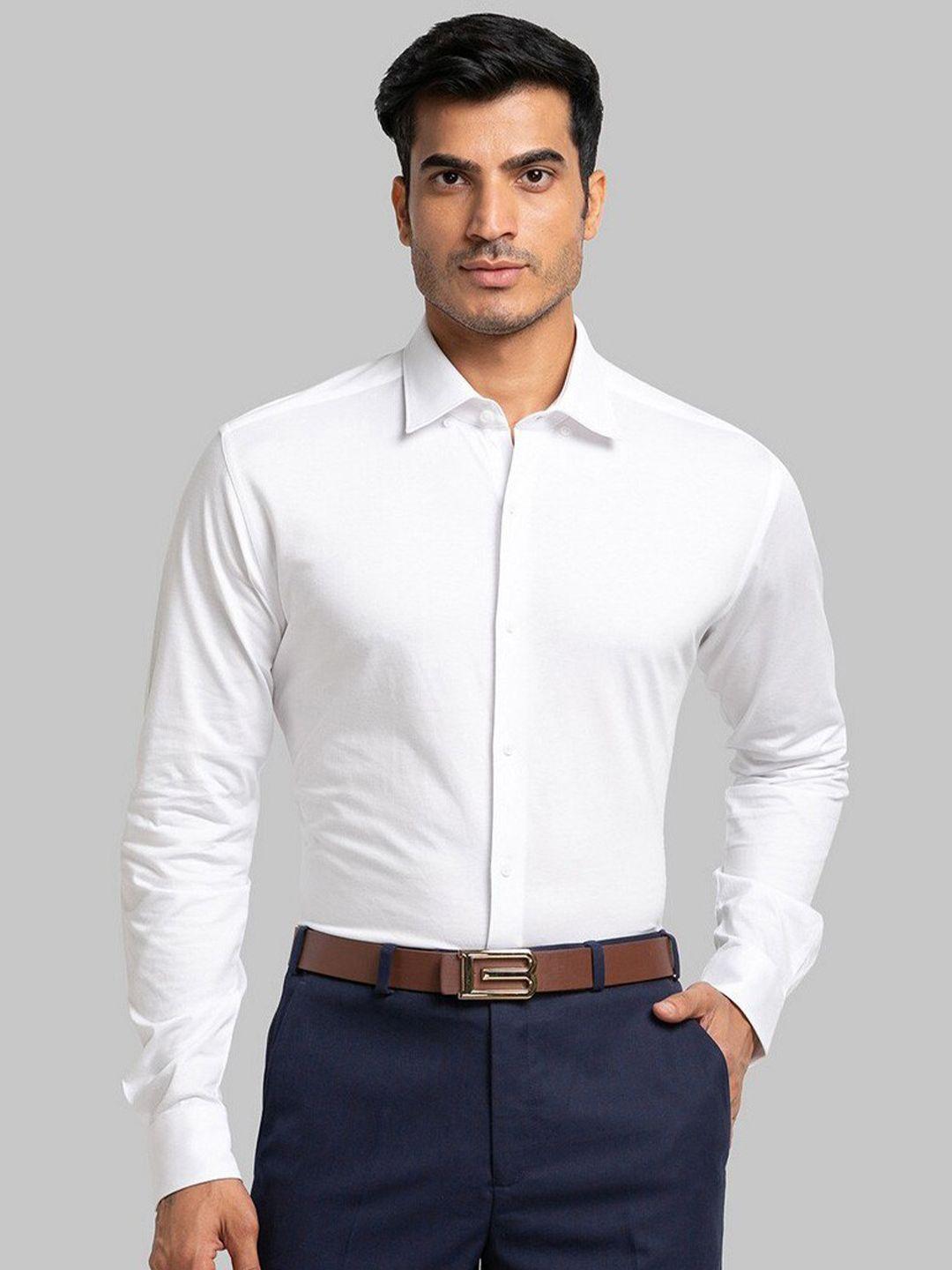 raymond men white solid cotton slim fit formal shirt