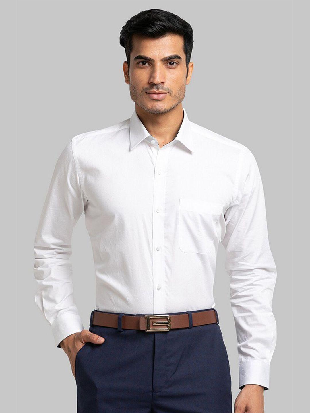 raymond men white solid pure cotton formal shirt
