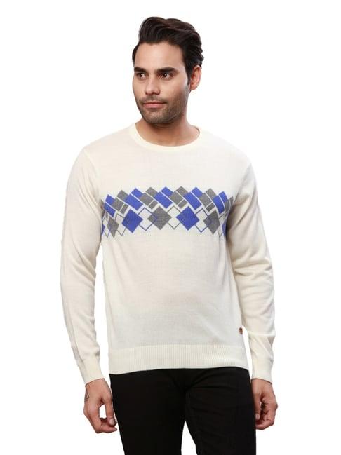 raymond off white regular fit argyle sweater