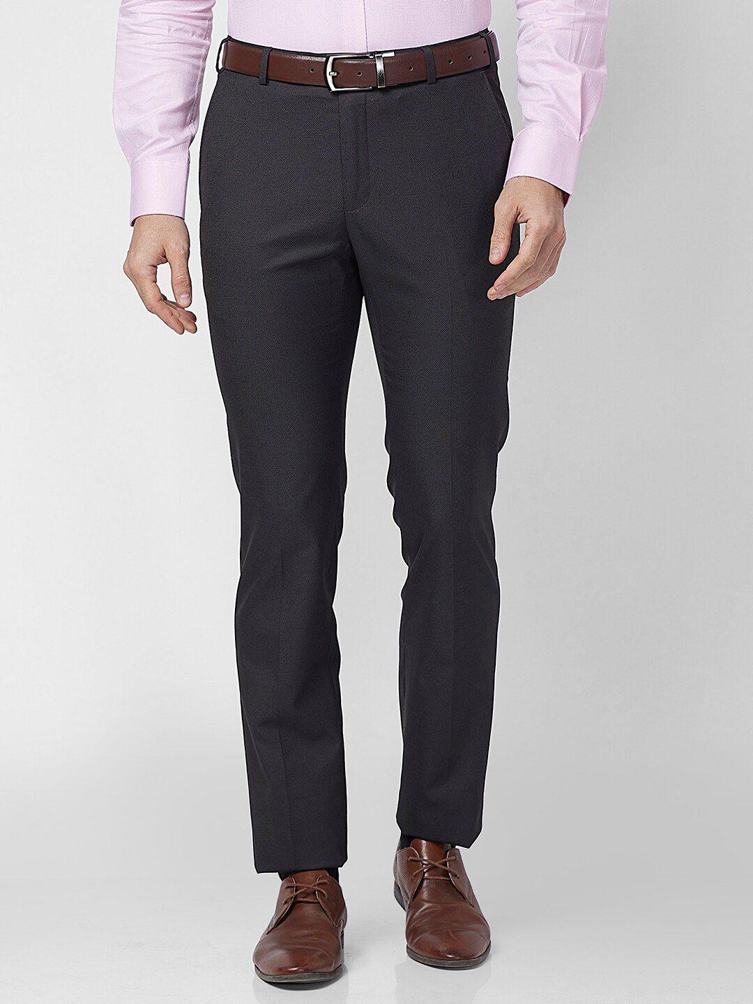 raymond self-design slim-fit formal trousers