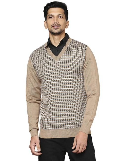 raymond beige  regular fit printed sweaters