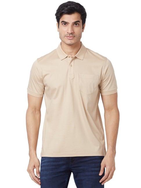 raymond beige cotton contemporary fit polo t-shirt