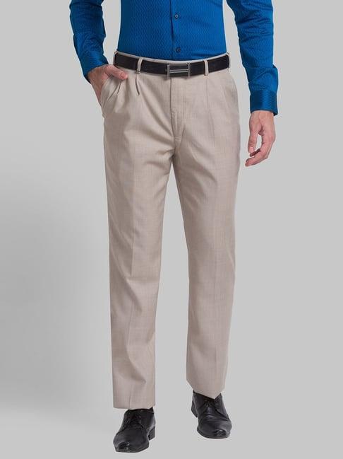 raymond beige regular fit texture trousers