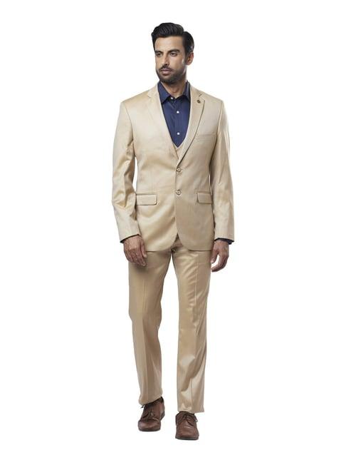 raymond beige regular fit three piece suit