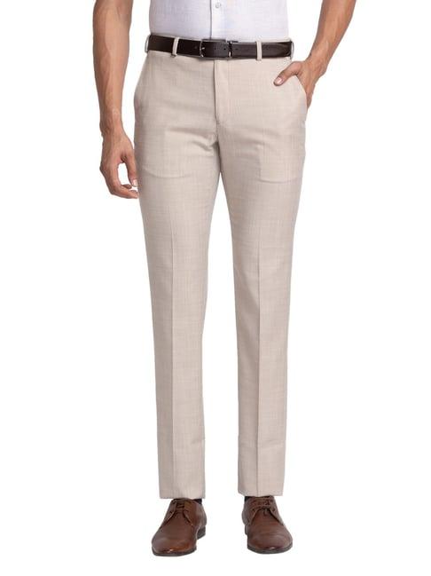 raymond beige slim fit texture trousers