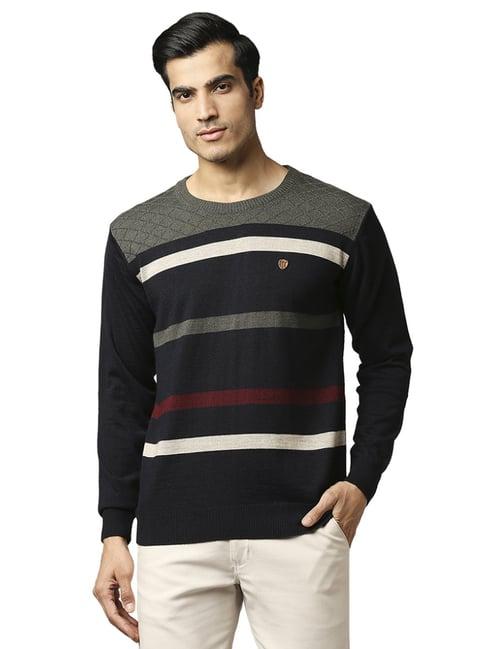 raymond black & grey  regular fit colour block sweaters