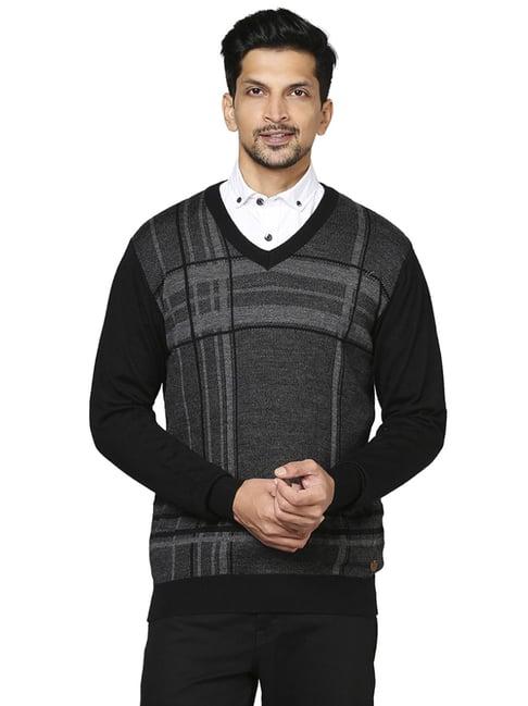 raymond black  regular fit printed sweaters