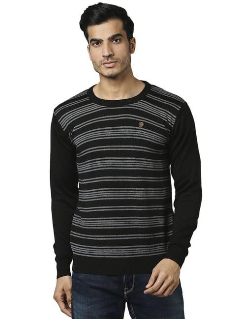 raymond black  regular fit striped sweaters