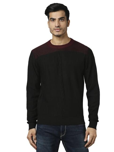 raymond black  regular fit texture sweaters