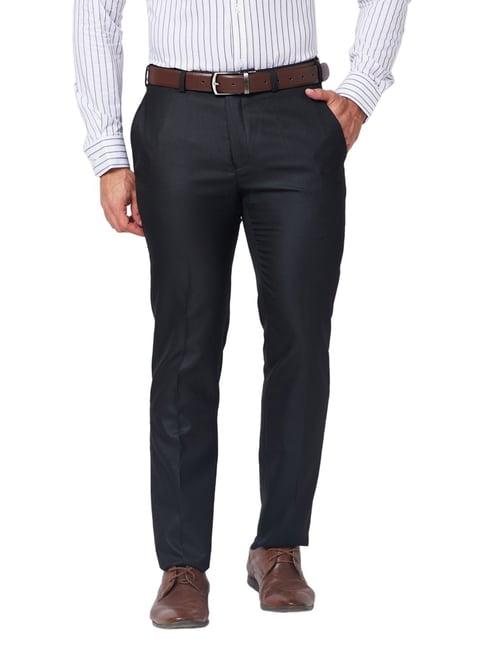 raymond black classic fit texture trousers