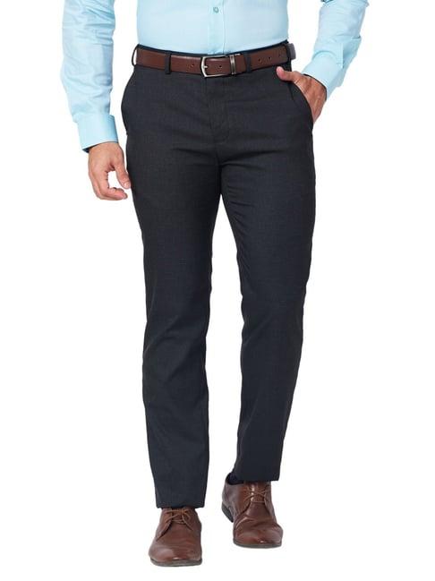 raymond black classic fit texture trousers