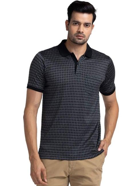 raymond black cotton contemporary fit printed polo t-shirt