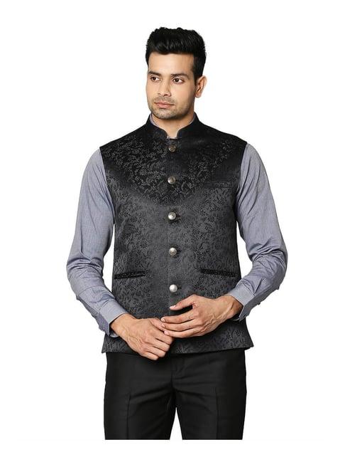 raymond black embroidered nehru jacket