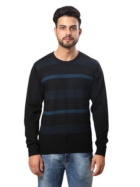 raymond black regular fit printed sweaters