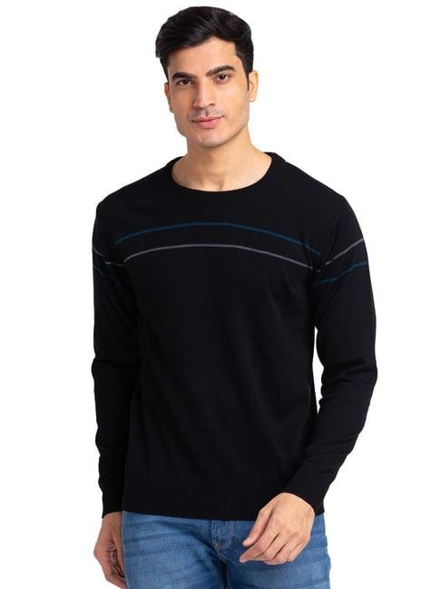 raymond black regular fit striped sweater