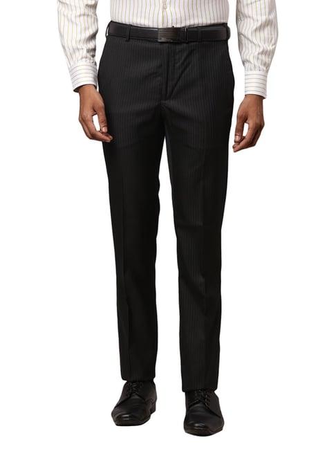 raymond black slim fit striped trousers