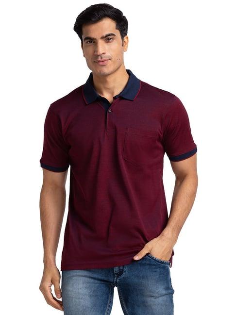 raymond blue & maroon contemporary fit polo textured t-shirt