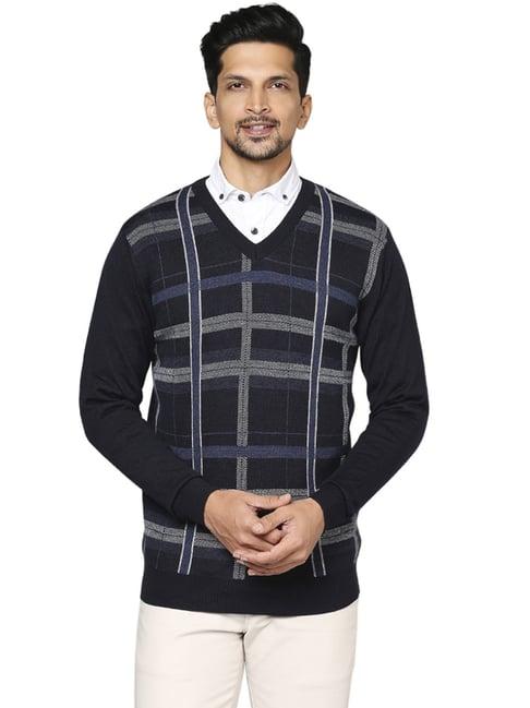 raymond blue  regular fit checks sweaters