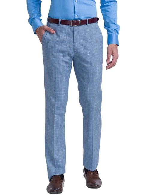 raymond blue  regular fit checks trousers