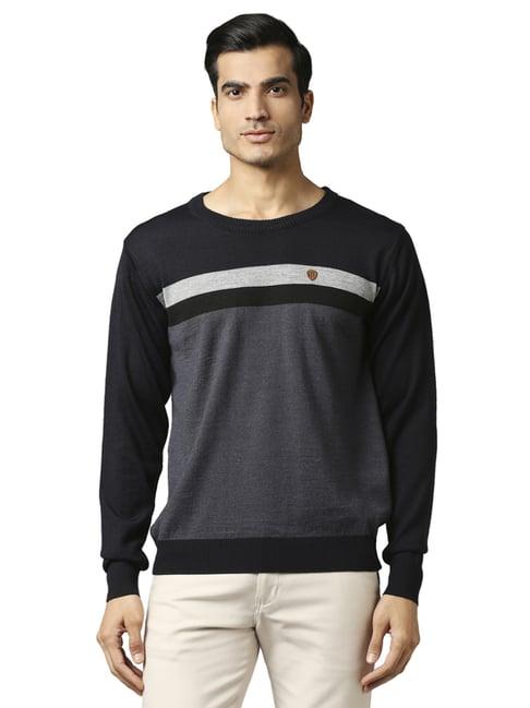 raymond blue  regular fit colour block sweaters