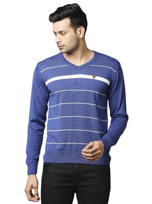 raymond blue  regular fit striped sweaters