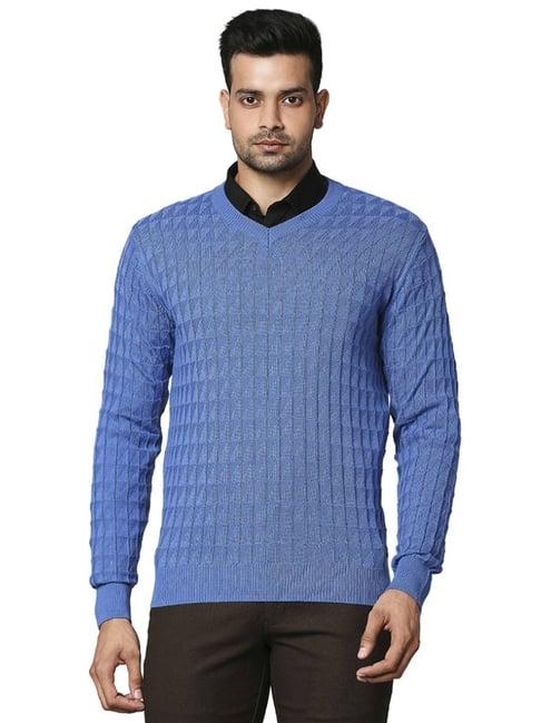 raymond blue  regular fit texture sweaters