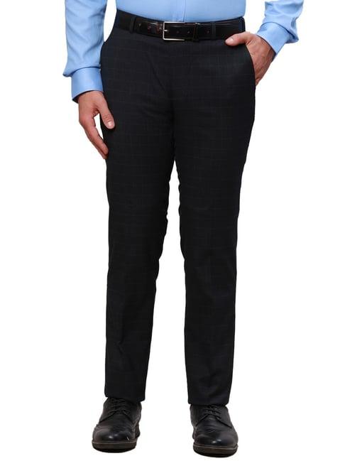 raymond blue classic fit checks trousers