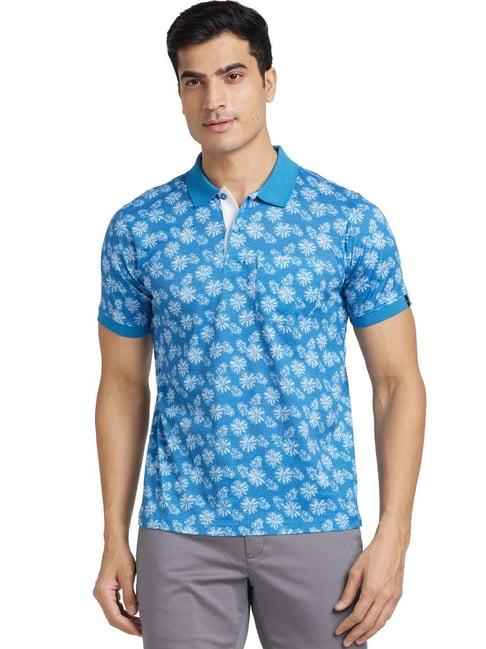 raymond blue contemporary fit printed polo t-shirt