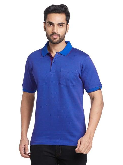 raymond blue cotton contemporary fit printed polo t-shirt