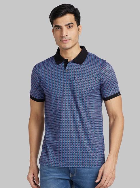 raymond blue cotton regular fit printed polo t-shirt