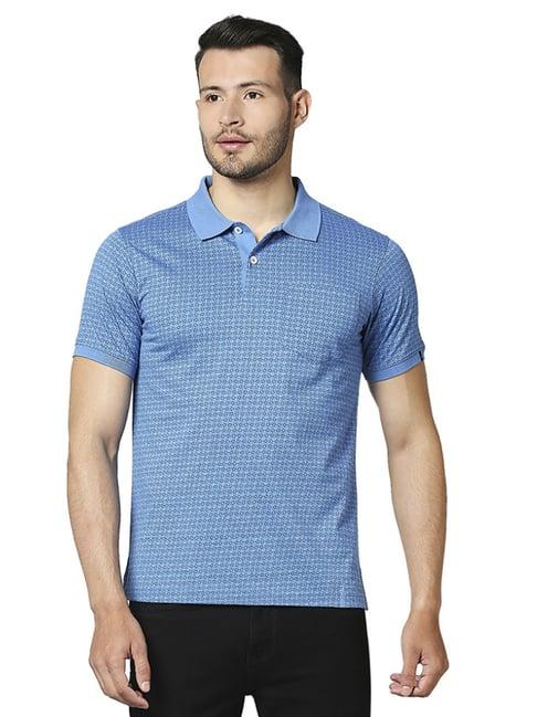 raymond blue cotton regular fit printed polo t-shirt