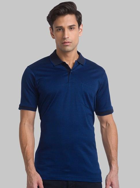 raymond blue cotton regular fit printed polo t-shirt