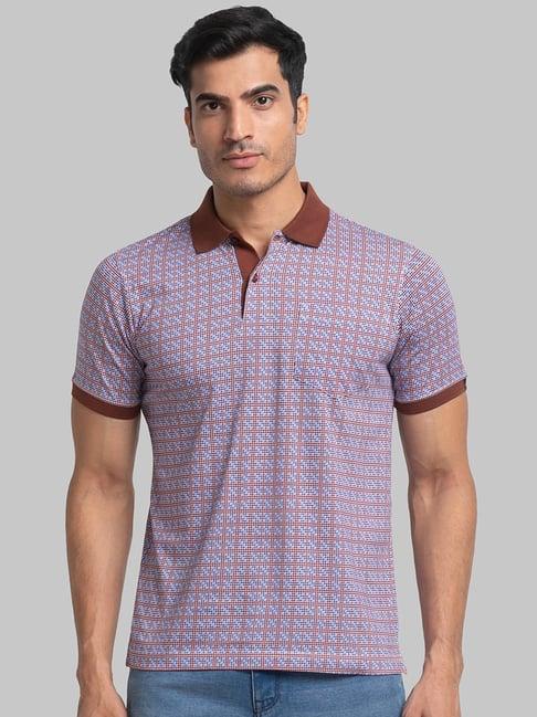 raymond blue cotton regular fit printed polo t-shirt