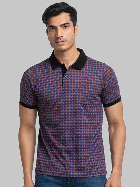 raymond blue cotton regular fit printed polo t-shirt