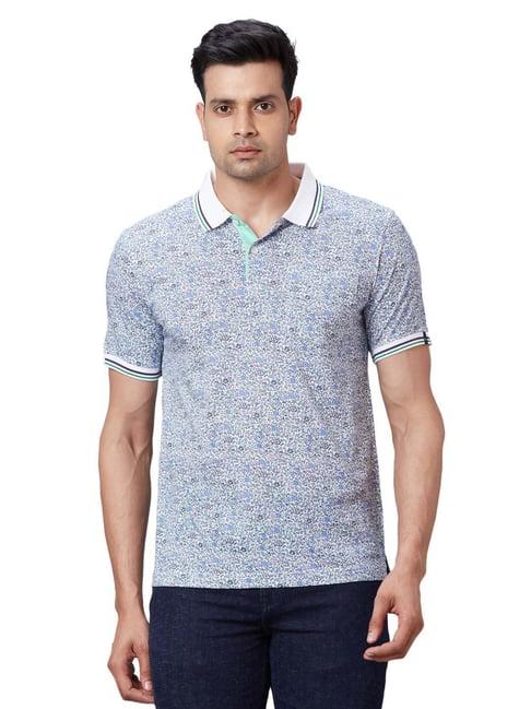 raymond blue regular fit printed polo t-shirt