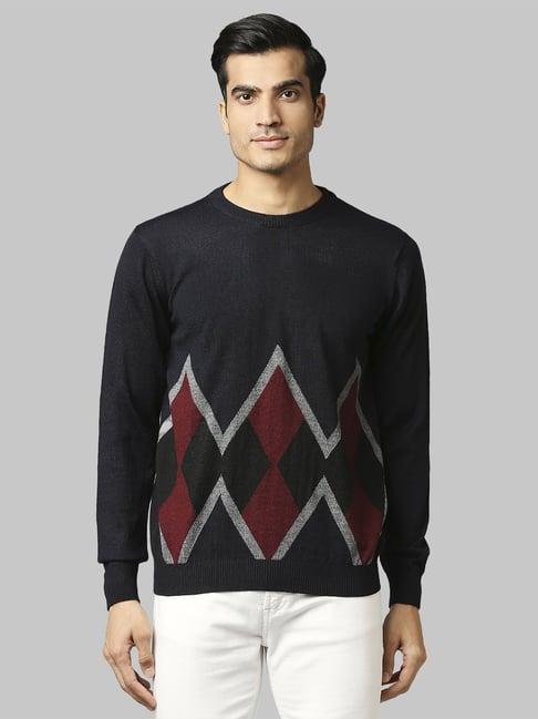 raymond blue regular fit printed sweater