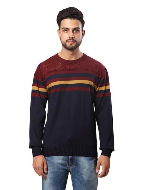 raymond blue regular fit striped sweaters