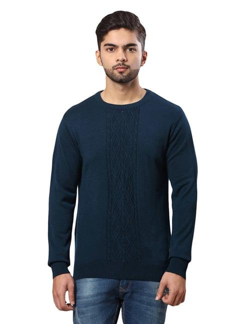 raymond blue regular fit texture sweater