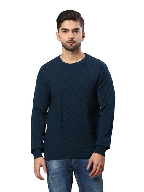 raymond blue regular fit texture sweater