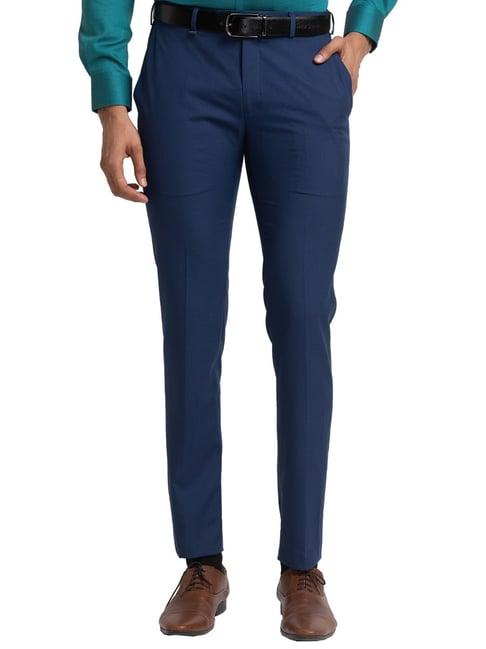 raymond blue regular fit texture trousers