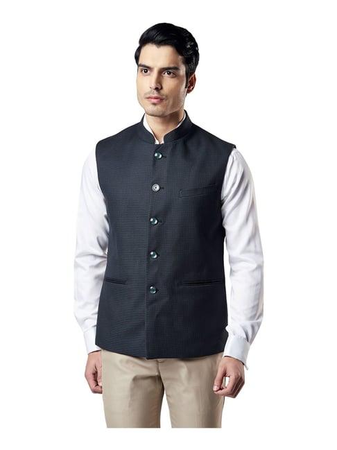 raymond blue self print nehru jacket