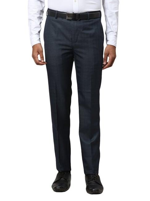 raymond blue slim fit checks trousers