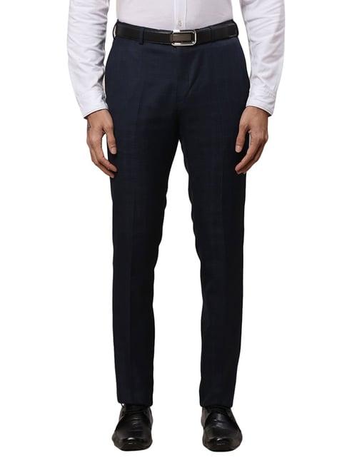 raymond blue slim fit checks trousers